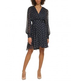 Petite Polka Dot Chiffon Fit & Flare Dress Sky Captain.white Cap $31.57 Dresses