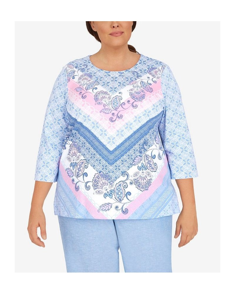 Plus Size Scroll Chevron Crew Neck Top Multi $37.49 Tops