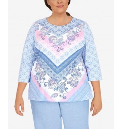 Plus Size Scroll Chevron Crew Neck Top Multi $37.49 Tops