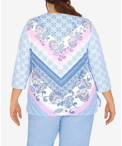 Plus Size Scroll Chevron Crew Neck Top Multi $37.49 Tops