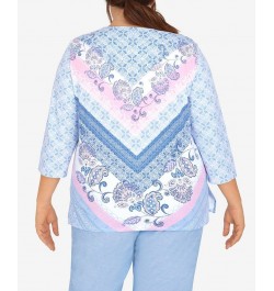 Plus Size Scroll Chevron Crew Neck Top Multi $37.49 Tops