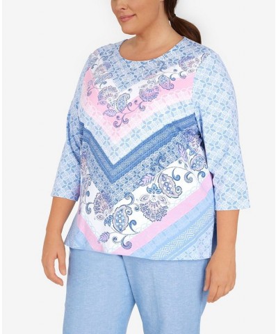 Plus Size Scroll Chevron Crew Neck Top Multi $37.49 Tops