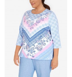 Plus Size Scroll Chevron Crew Neck Top Multi $37.49 Tops