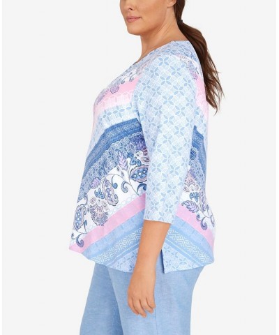 Plus Size Scroll Chevron Crew Neck Top Multi $37.49 Tops