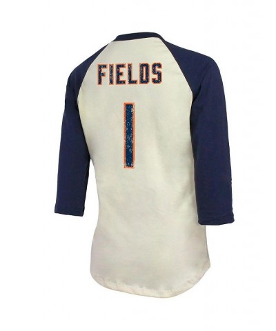 Women's Branded Justin Fields Cream Navy Chicago Bears Player Name and Number Raglan 3/4-Sleeve T-shirt White $32.39 Tops