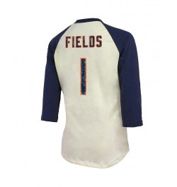 Women's Branded Justin Fields Cream Navy Chicago Bears Player Name and Number Raglan 3/4-Sleeve T-shirt White $32.39 Tops