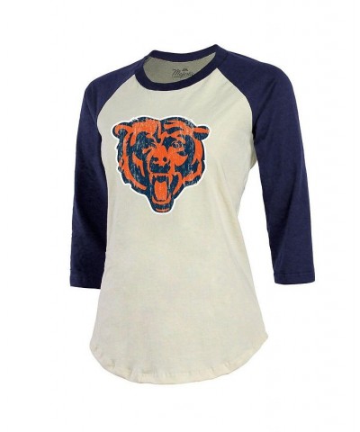 Women's Branded Justin Fields Cream Navy Chicago Bears Player Name and Number Raglan 3/4-Sleeve T-shirt White $32.39 Tops