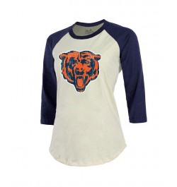 Women's Branded Justin Fields Cream Navy Chicago Bears Player Name and Number Raglan 3/4-Sleeve T-shirt White $32.39 Tops