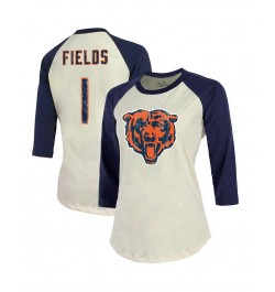 Women's Branded Justin Fields Cream Navy Chicago Bears Player Name and Number Raglan 3/4-Sleeve T-shirt White $32.39 Tops