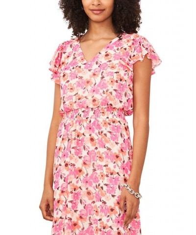 Petite Floral-Print Flutter-Sleeve Midi Dress Pink Multi $20.58 Dresses