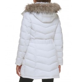 Women's Belted Faux-Fur-Trim Hooded Puffer Coat White $82.80 Coats