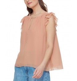 Women's Ruffled-Trim Keyhole Chiffon Top Orange $16.25 Tops