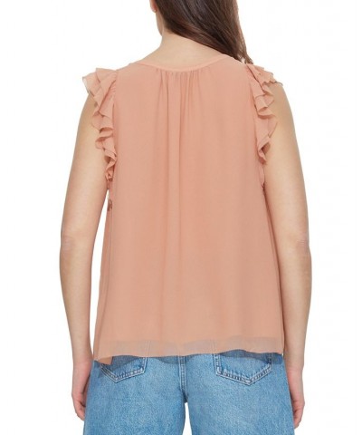 Women's Ruffled-Trim Keyhole Chiffon Top Orange $16.25 Tops