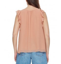 Women's Ruffled-Trim Keyhole Chiffon Top Orange $16.25 Tops