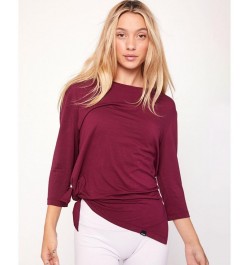 Anen Side Tie 3/4 Sleeve Top for Women Red wine $31.96 Tops