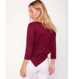 Anen Side Tie 3/4 Sleeve Top for Women Red wine $31.96 Tops