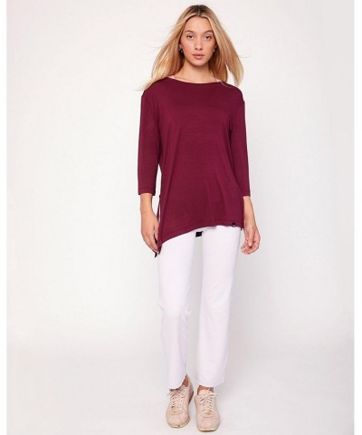 Anen Side Tie 3/4 Sleeve Top for Women Red wine $31.96 Tops