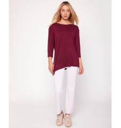 Anen Side Tie 3/4 Sleeve Top for Women Red wine $31.96 Tops