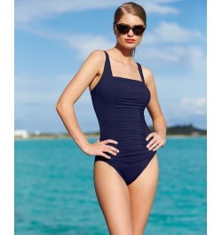 Pleated One-Piece Swimsuit Blue $44.99 Swimsuits