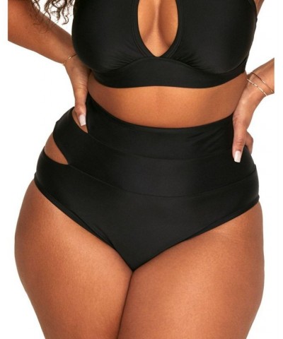 Demi Women's Plus-Size Swimwear High waist Bikini Bottom Black $13.22 Swimsuits