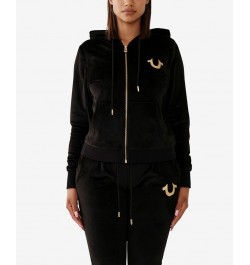 Women's Velour Buddha Zip Hoodie Black $43.96 Tops