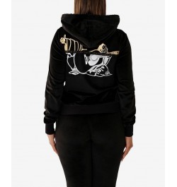 Women's Velour Buddha Zip Hoodie Black $43.96 Tops