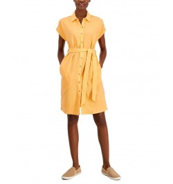 Women's Cotton Crinkle Gauze Shirtdress Orange $20.13 Dresses