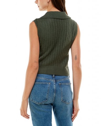 Juniors' Textured Polo-Collar V-neck Sweater Vest Green $10.35 Sweaters