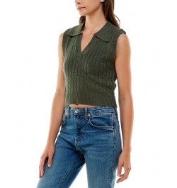 Juniors' Textured Polo-Collar V-neck Sweater Vest Green $10.35 Sweaters