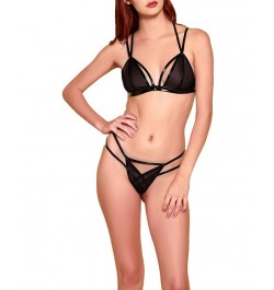 Women's Sabrina Vinyl and Mesh Bra Set with Matching G-String Black $35.00 Lingerie