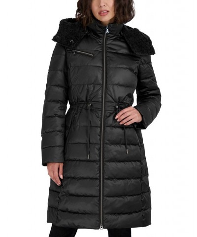 Women's Faux-Fur-Trim Hooded Puffer Coat Black $76.80 Coats