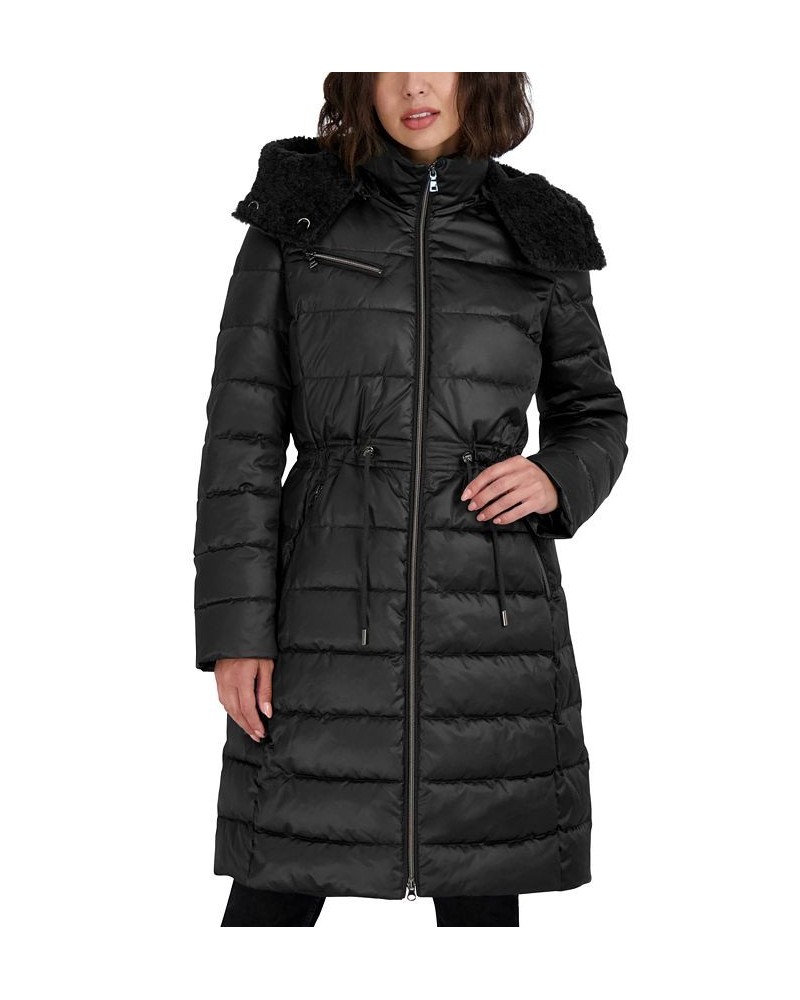 Women's Faux-Fur-Trim Hooded Puffer Coat Black $76.80 Coats