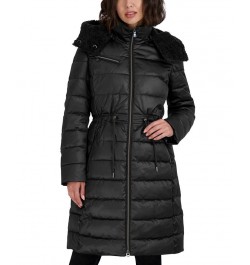 Women's Faux-Fur-Trim Hooded Puffer Coat Black $76.80 Coats