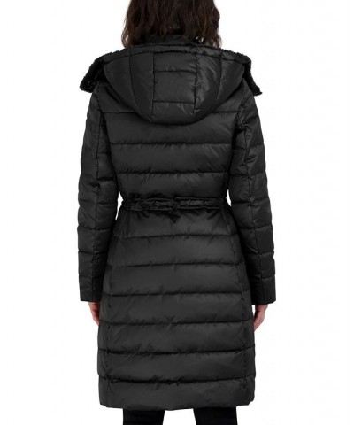 Women's Faux-Fur-Trim Hooded Puffer Coat Black $76.80 Coats