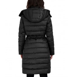 Women's Faux-Fur-Trim Hooded Puffer Coat Black $76.80 Coats