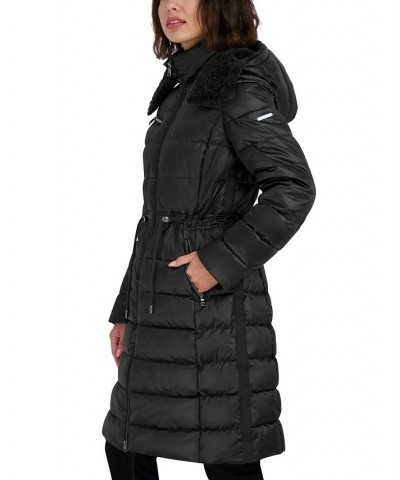 Women's Faux-Fur-Trim Hooded Puffer Coat Black $76.80 Coats