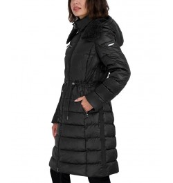 Women's Faux-Fur-Trim Hooded Puffer Coat Black $76.80 Coats