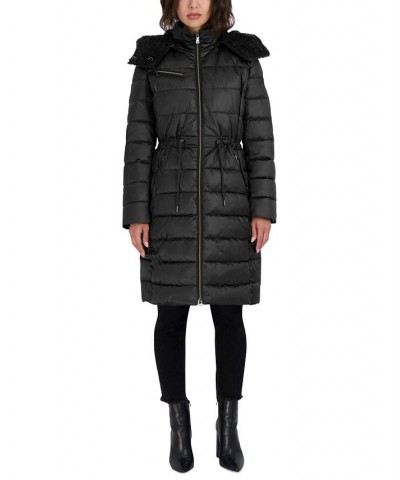 Women's Faux-Fur-Trim Hooded Puffer Coat Black $76.80 Coats