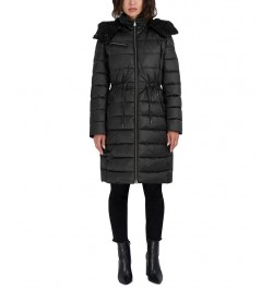 Women's Faux-Fur-Trim Hooded Puffer Coat Black $76.80 Coats