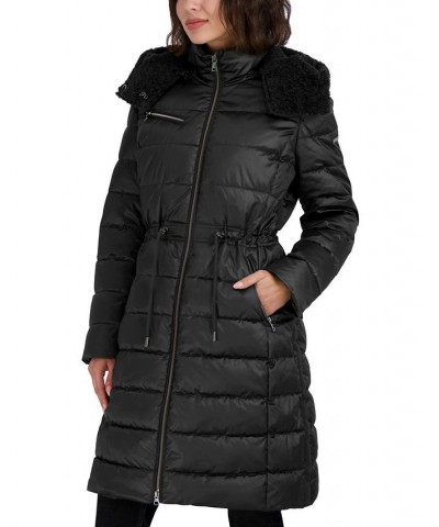 Women's Faux-Fur-Trim Hooded Puffer Coat Black $76.80 Coats