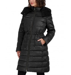 Women's Faux-Fur-Trim Hooded Puffer Coat Black $76.80 Coats