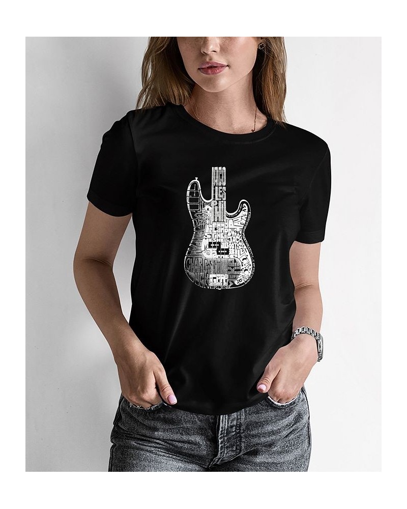 Women's Word Art Bass Guitar T-shirt Black $20.99 Tops