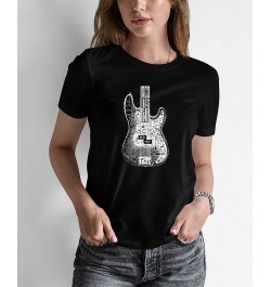 Women's Word Art Bass Guitar T-shirt Black $20.99 Tops