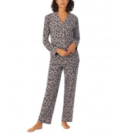 Women's Ultra-Soft Printed Notch-Collar Pajama Set Gray $25.37 Sleepwear