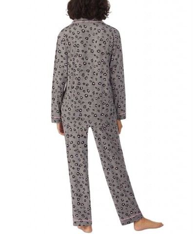 Women's Ultra-Soft Printed Notch-Collar Pajama Set Gray $25.37 Sleepwear