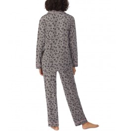 Women's Ultra-Soft Printed Notch-Collar Pajama Set Gray $25.37 Sleepwear