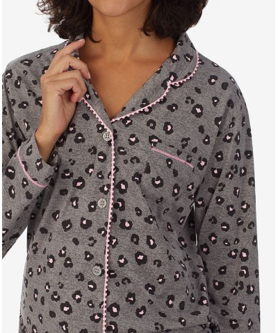 Women's Ultra-Soft Printed Notch-Collar Pajama Set Gray $25.37 Sleepwear