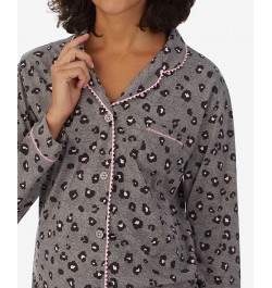 Women's Ultra-Soft Printed Notch-Collar Pajama Set Gray $25.37 Sleepwear