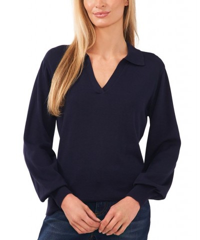 Women's Polo V-Neck Sweater Dark Forest $17.15 Sweaters