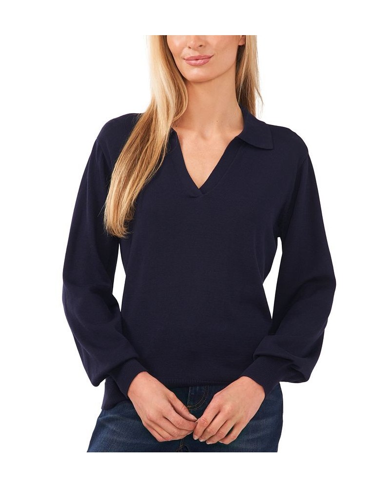 Women's Polo V-Neck Sweater Dark Forest $17.15 Sweaters